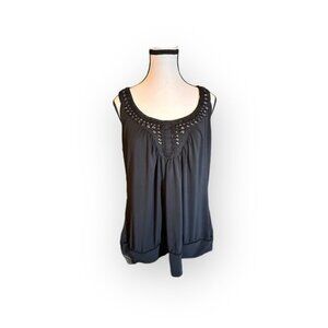Womens 2 Black Studded Beaded Bust Front Sleeveless Top 2L L 18 20